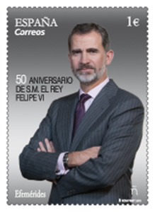 CORREOS presenta un sello conmemorativo con motivo del 50 aniversario de S.M. el Rey Felipe VI