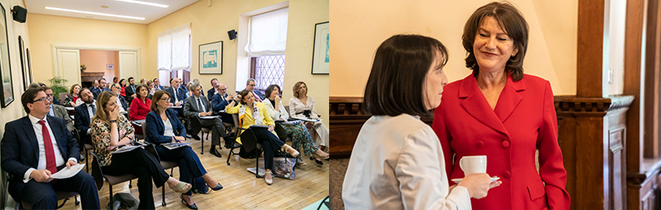 La presidenta de NAVANTIA, Susana de Sarriá, conversa con la directora de Participadas II de SEPI, Rosario Martínez.